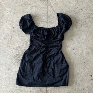 Black cutout puffy sleeve dress